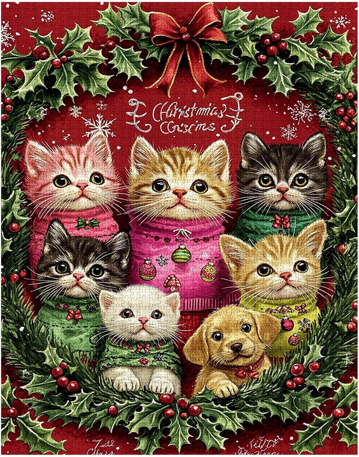 tucocoo-kittens-puppies-christmas-wreath-puzzle-1000-teile-katzen image 2
