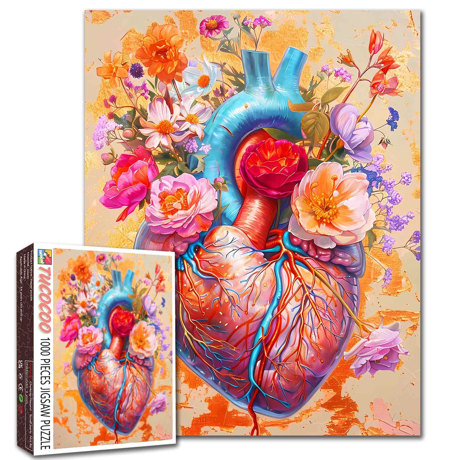 tucocoo-floral-heart-anatomy-puzzle-1000-teile-herz image 1