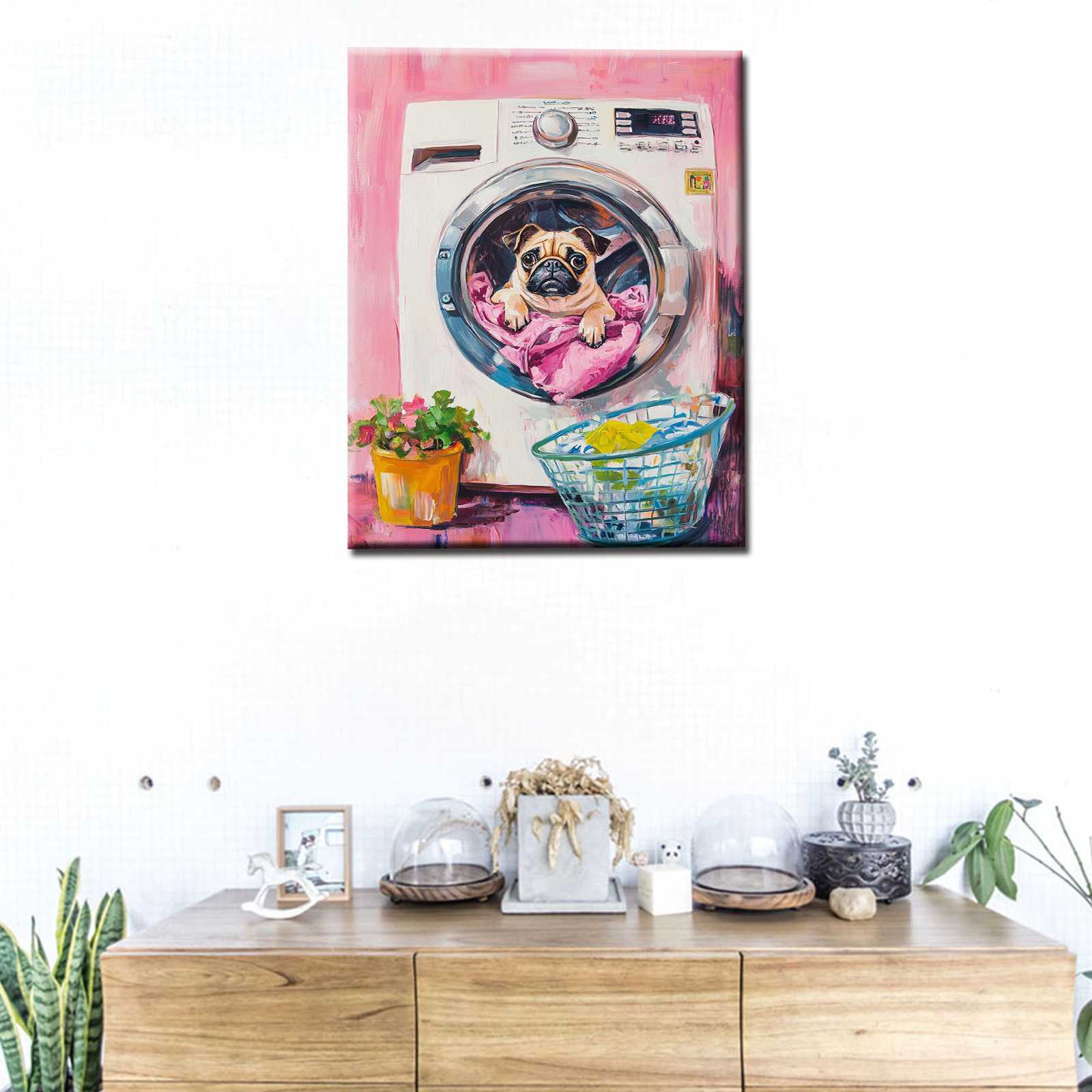 tucocoo-mops-waschmaschine-leinwandbild-30x40cm-gerahmt image 2