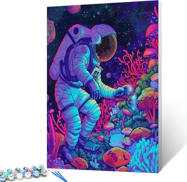 tucocoo-astronaut-space-mushrooms-malen-nach-zahlen-ohne-rahmen image 1