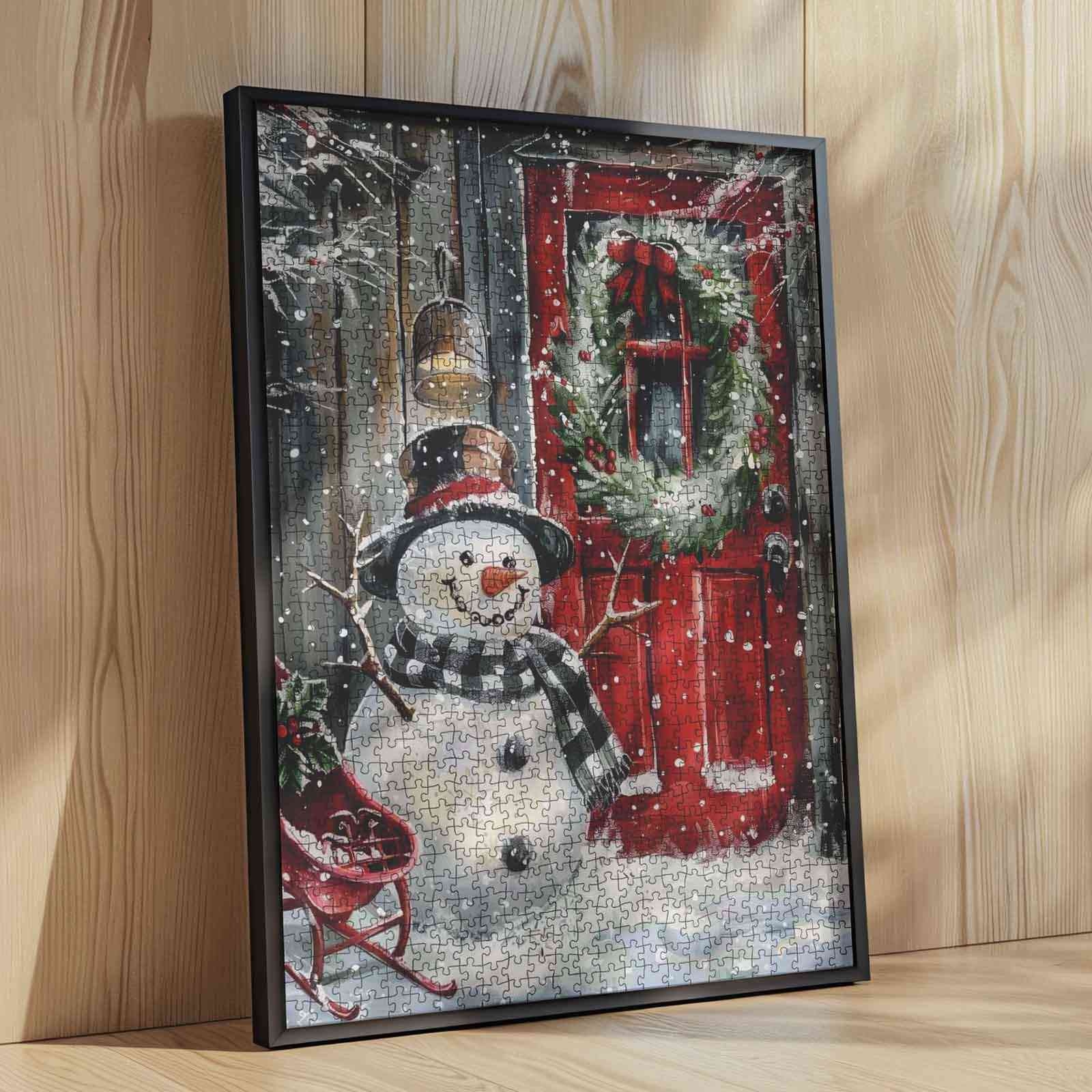 tucocoo-snowman-at-red-door-puzzle-1000-teile-weihnachten image 4