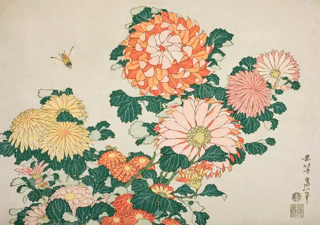 pomegranate-birthday-cards-hokusai-chrysanthemums-bee-geburtstagskarte image 1