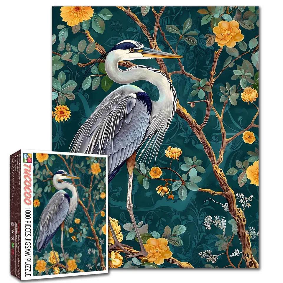 tucocoo-jigsaw-elegant-heron-floral-art-puzzle-1000-teile-reiher image 1