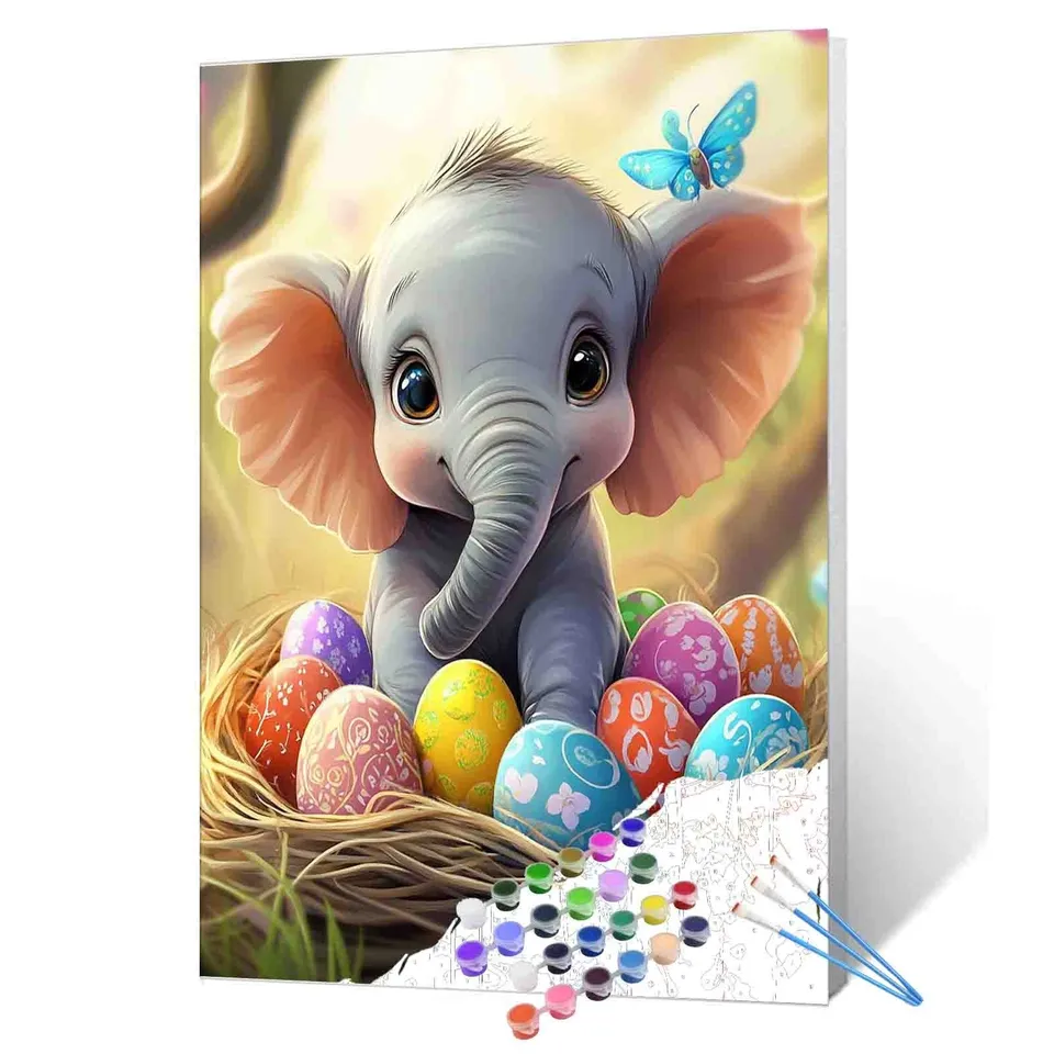 tucocoo-baby-elephant-easter-eggs-malen-nach-zahlen-40x50 image 1