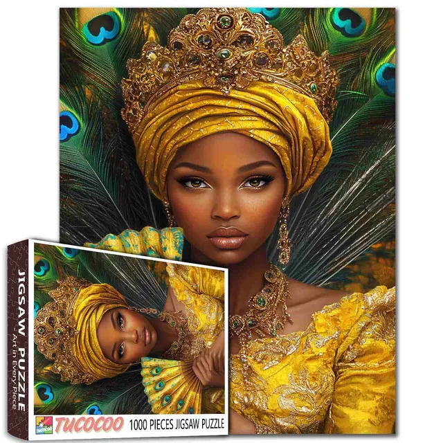 tucocoo-golden-queen-with-peacock-fan-puzzle-1000-teile-portrait image 1