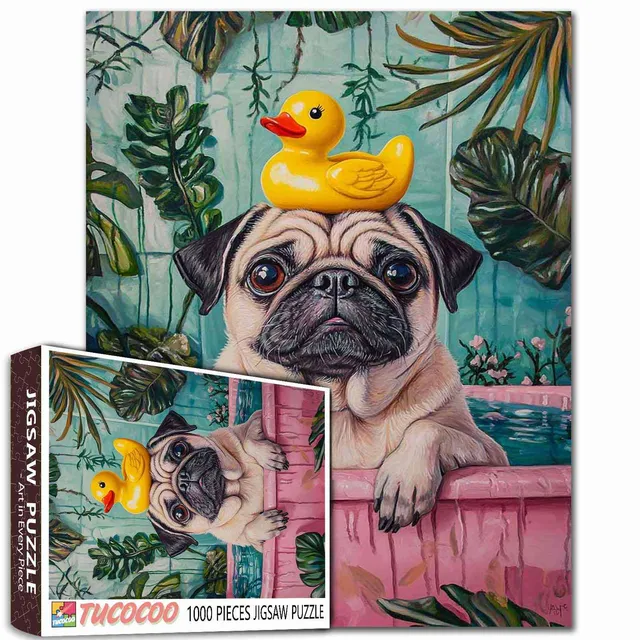 tucocoo-jigsaw-pug-with-rubber-duck-puzzle-1000-teile-mops image 1