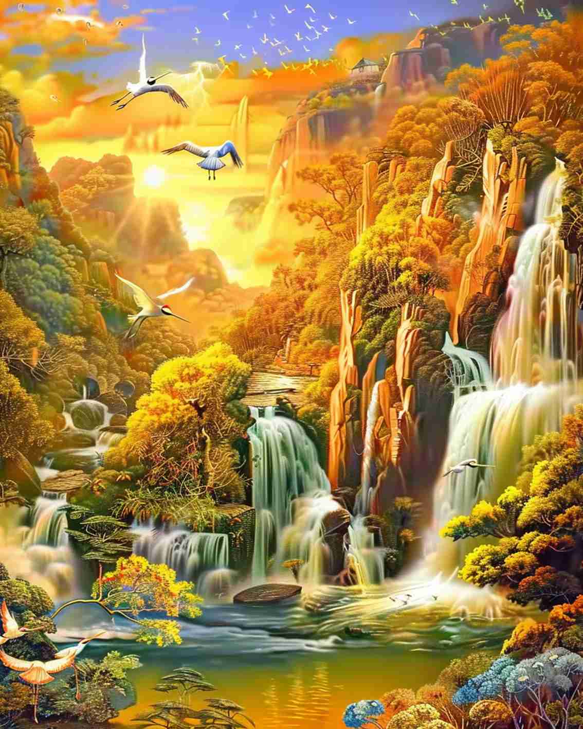 tucocoo-golden-sunset-waterfall-malen-nach-zahlen-40x50-kranich image 2