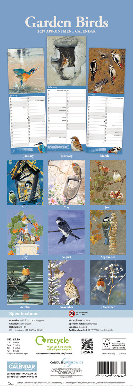 otter-house-garden-birds-slim-kalender-2027-v-gel image 2