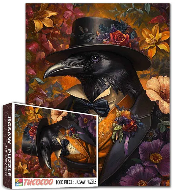 tucocoo-dapper-raven-with-floral-attire-puzzle-1000-teile-rabe image 1