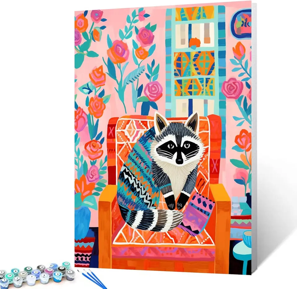 tucocoo-paint-by-numbers-raccoon-on-chair-bild-40x50cm-tiere image 1