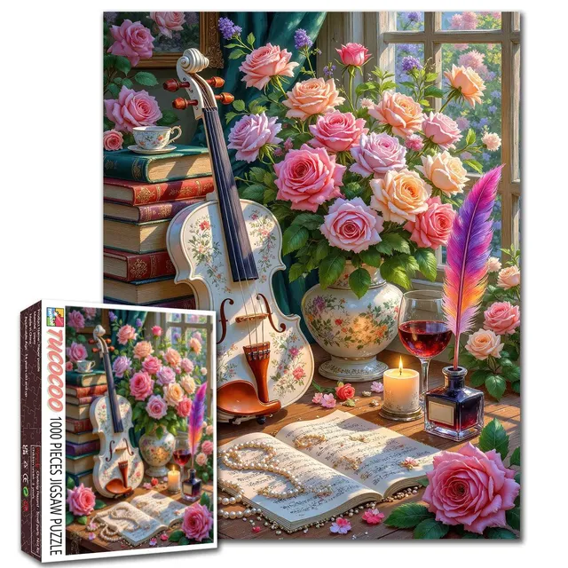 tucocoo-elegant-roses-and-violin-puzzle-1000-teile-rosenmotiv image 1