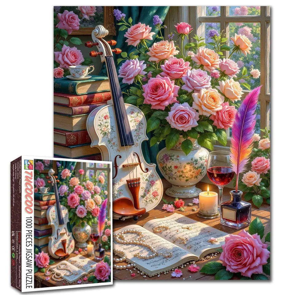 tucocoo-elegant-roses-and-violin-puzzle-1000-teile-rosenmotiv image 1