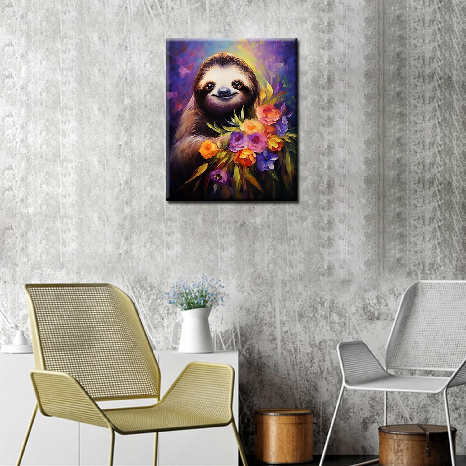 tucocoo-paint-by-numbers-faultier-mit-blumen-malen-nach-zahlen-40x50 image 2