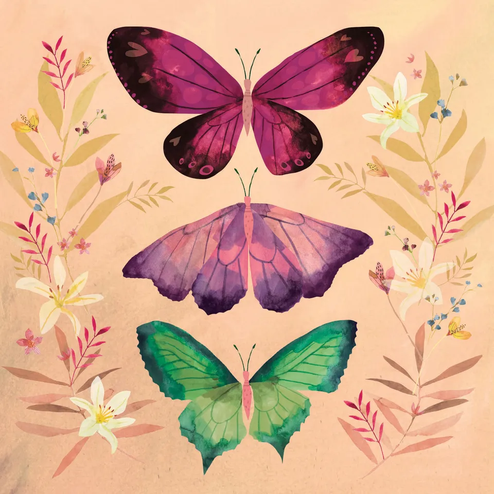 otter-house-fusion-gru-karte-butterfly-trio-schmetterling image 1