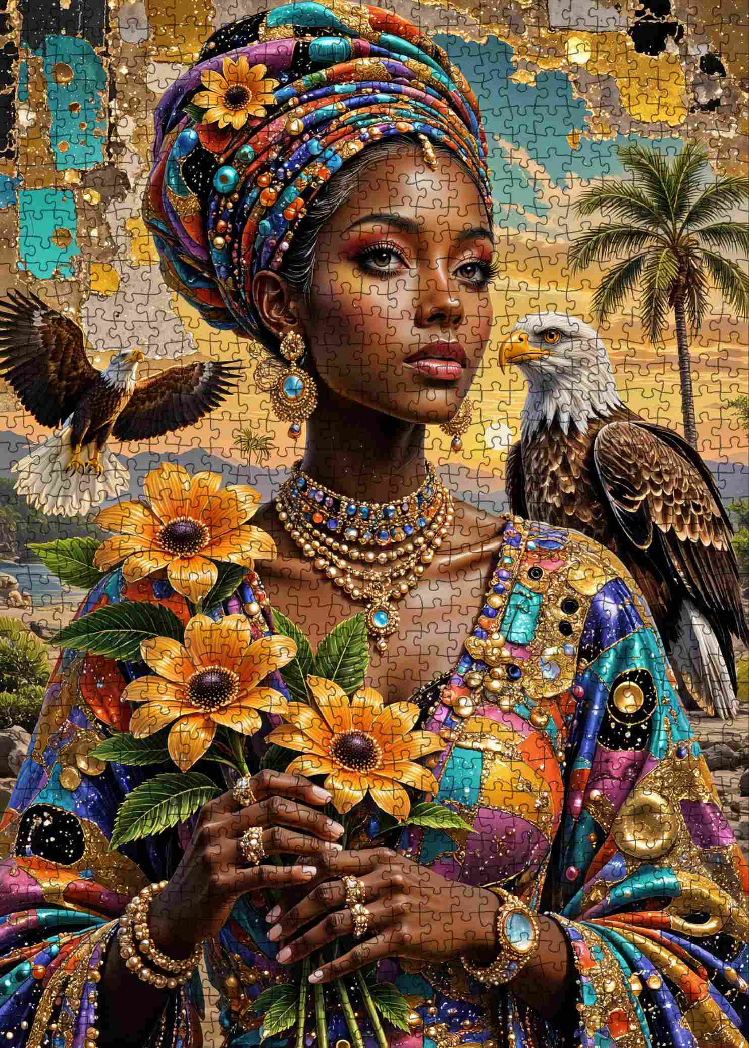 tucocoo-african-queen-with-eagles-puzzle-1000-teile-portrait image 2