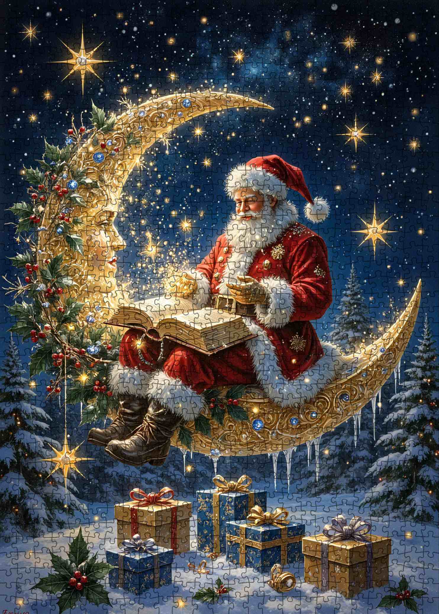 tucocoo-santa-on-crescent-moon-puzzle-1000-teile-weihnachten image 2