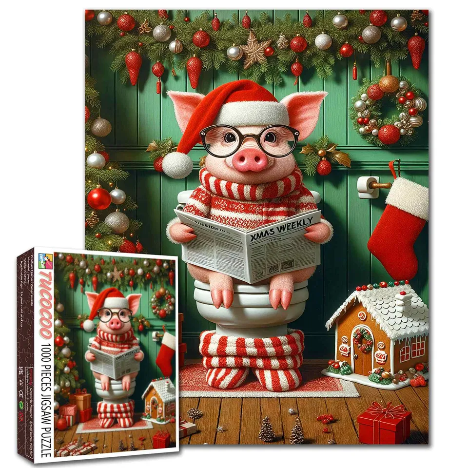 tucocoo-jigsaw-christmas-reading-piggy-puzzle-1000-teile-schwein image 1