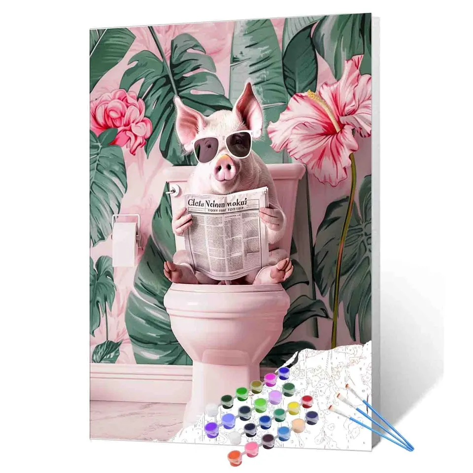 tucocoo-paint-by-numbers-schwein-auf-toilette-malen-nach-zahlen-ohne-rahmen image 1