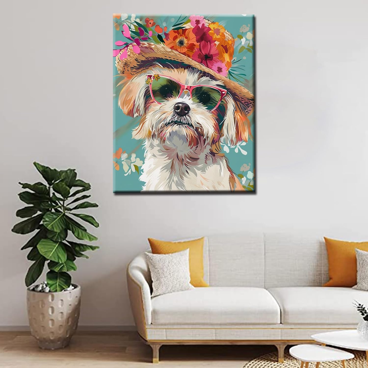 tucocoo-puppy-shades-flowers-hat-malen-nach-zahlen-40x50 image 3