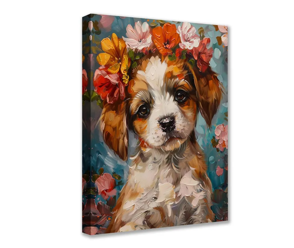 tucocoo-canvas-wall-art-puppy-floral-crown-leinwandbild-30x40cm image 1