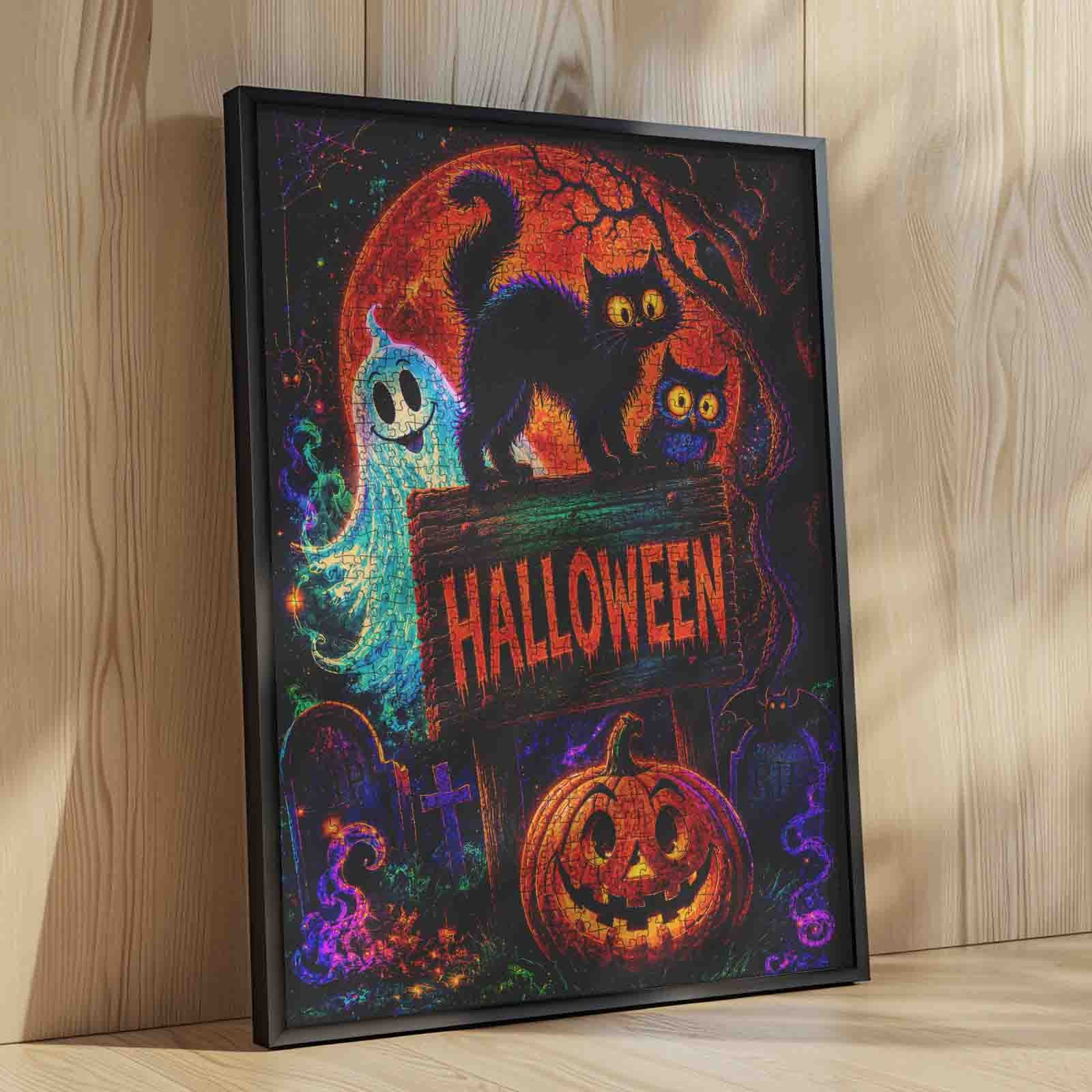tucocoo-neon-black-cat-halloween-night-puzzle-1000-teile image 4