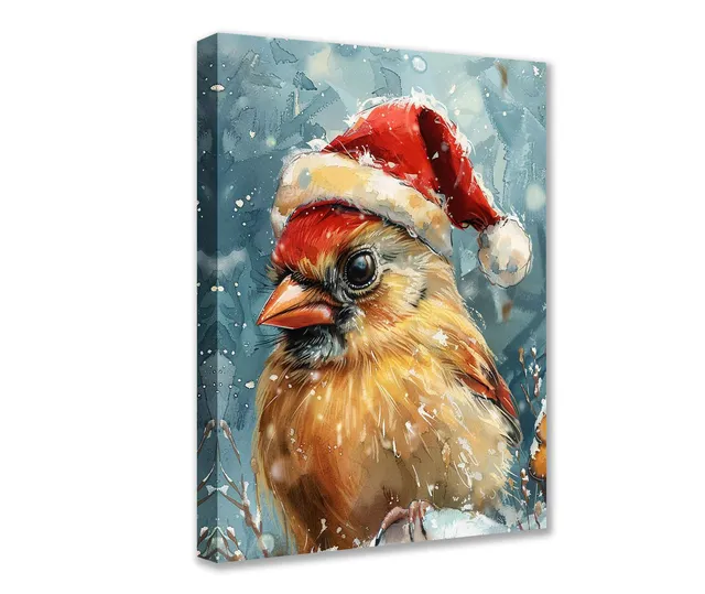 tucocoo-festive-cardinal-in-santa-hat-leinwandbild-30x40cm image 1