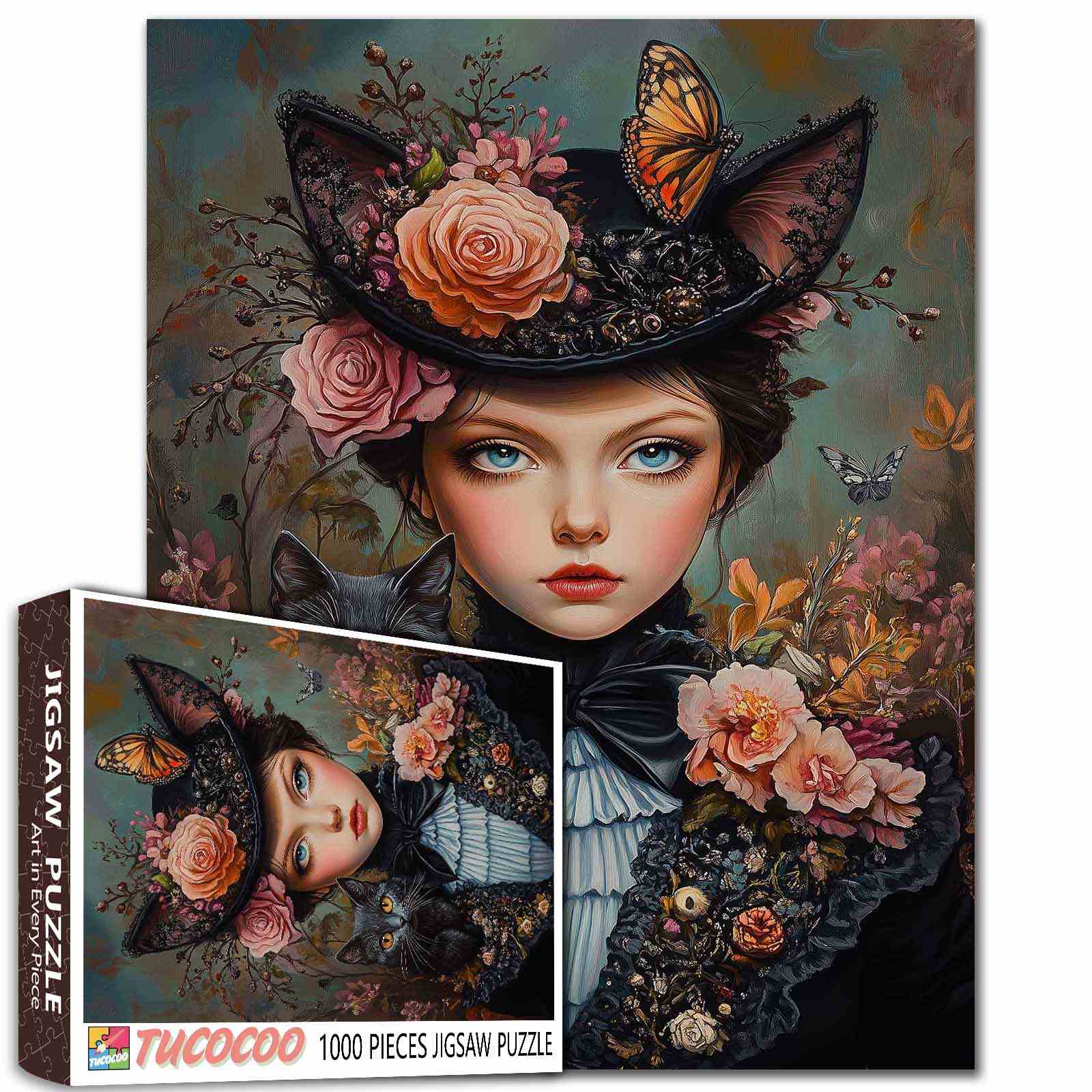 tucocoo-victorian-lady-cat-puzzle-1000-teile-blumen image 1
