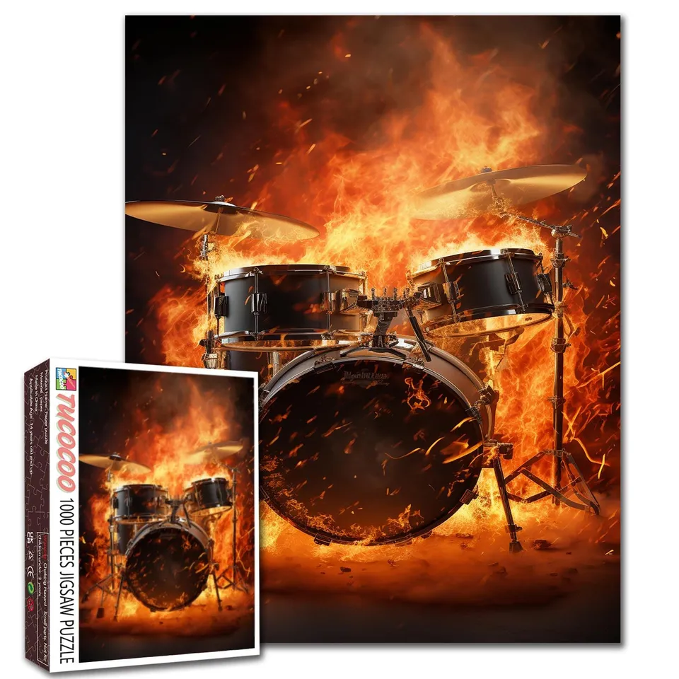 tucocoo-jigsaw-drum-set-on-fire-puzzle-1000-teile-schlagzeug image 1