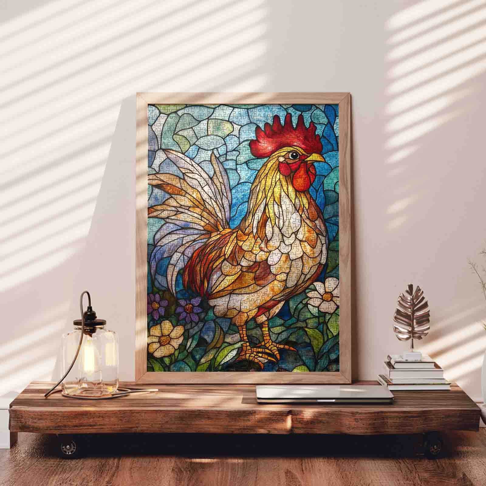 tucocoo-jigsaw-puzzles-stained-glass-rooster-puzzle-1000-teile-hahn image 3