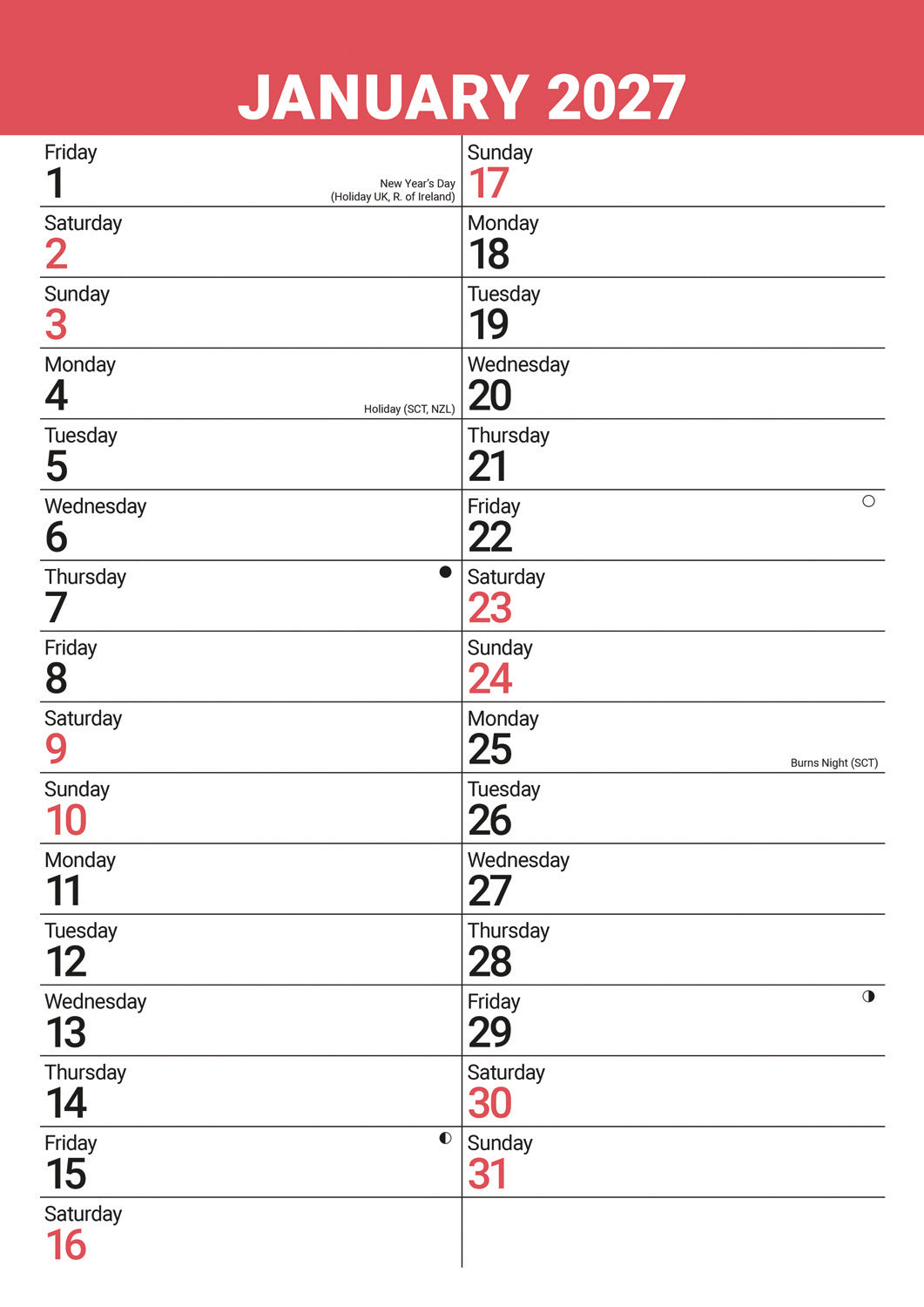 otter-house-red-black-large-engagement-planner-kalender-a3-2027 image 1
