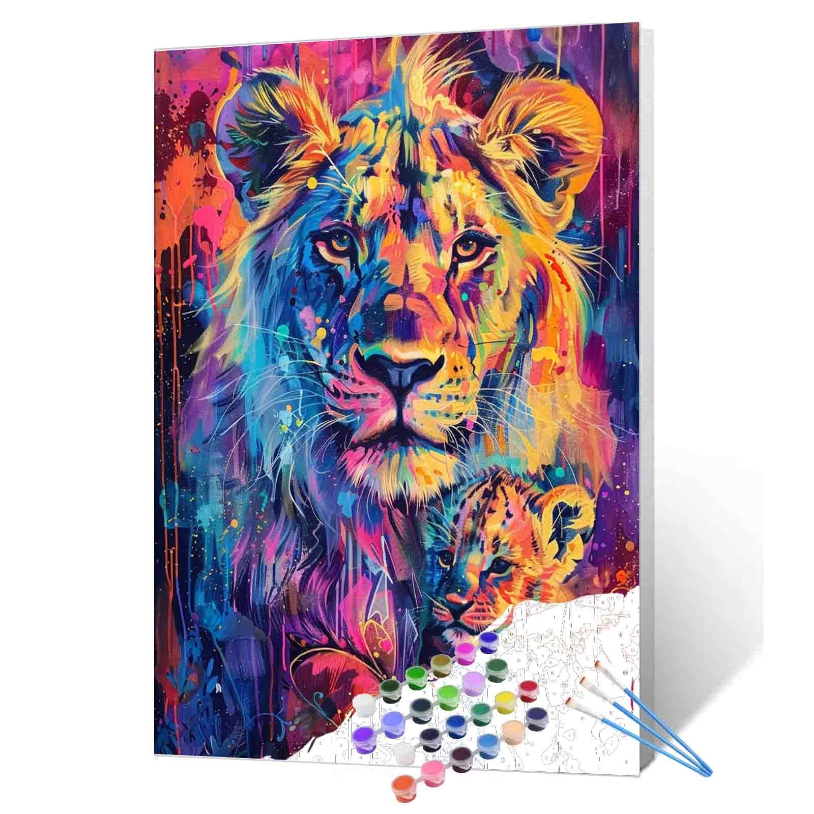 tucocoo-paint-by-numbers-colorful-lion-family-malset-40x50-ohne-rahmen image 1