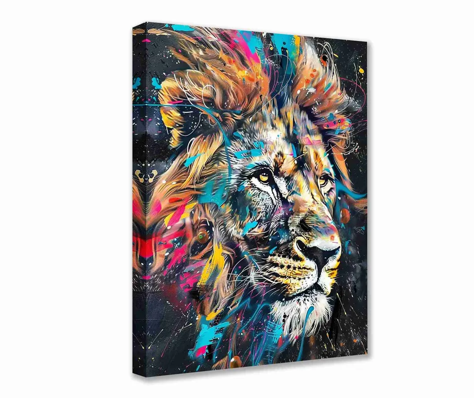tucocoo-graffiti-lion-portrait-leinwandbild-30x40cm-gerahmt image 1
