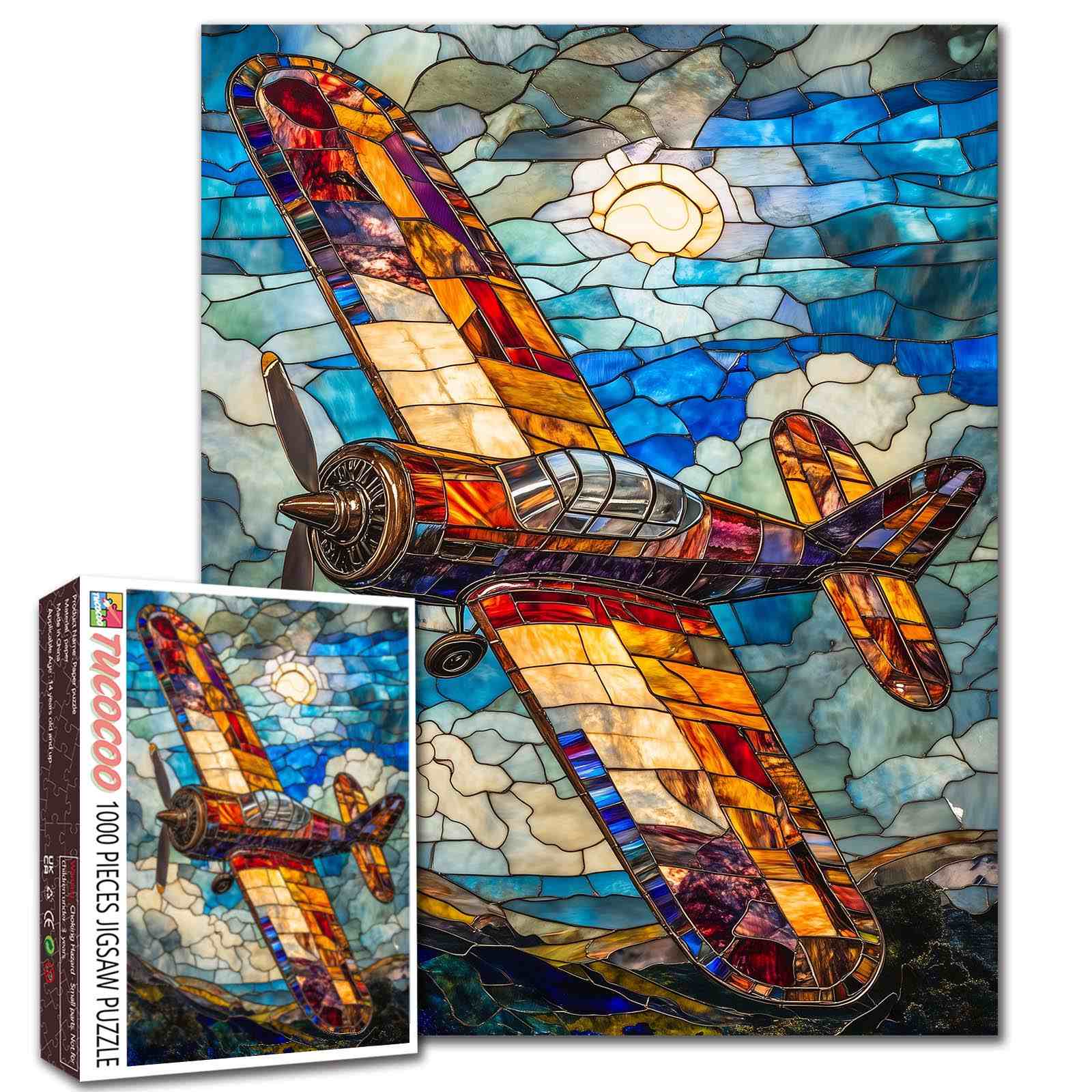 tucocoo-stained-glass-airplane-puzzle-1000-teile-flugzeug image 1