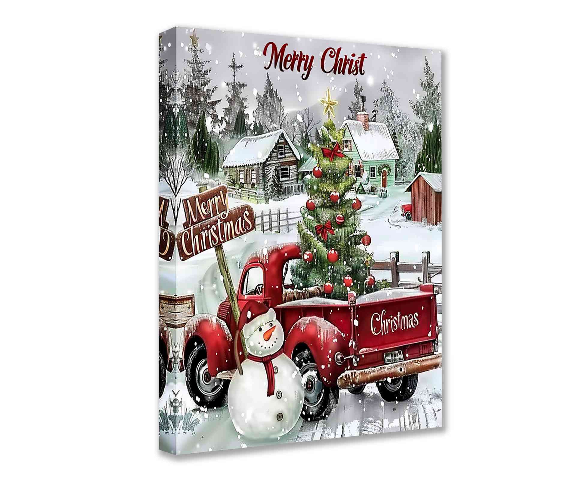 tucocoo-vintage-red-truck-schneemann-leinwandbild-30x40cm image 1
