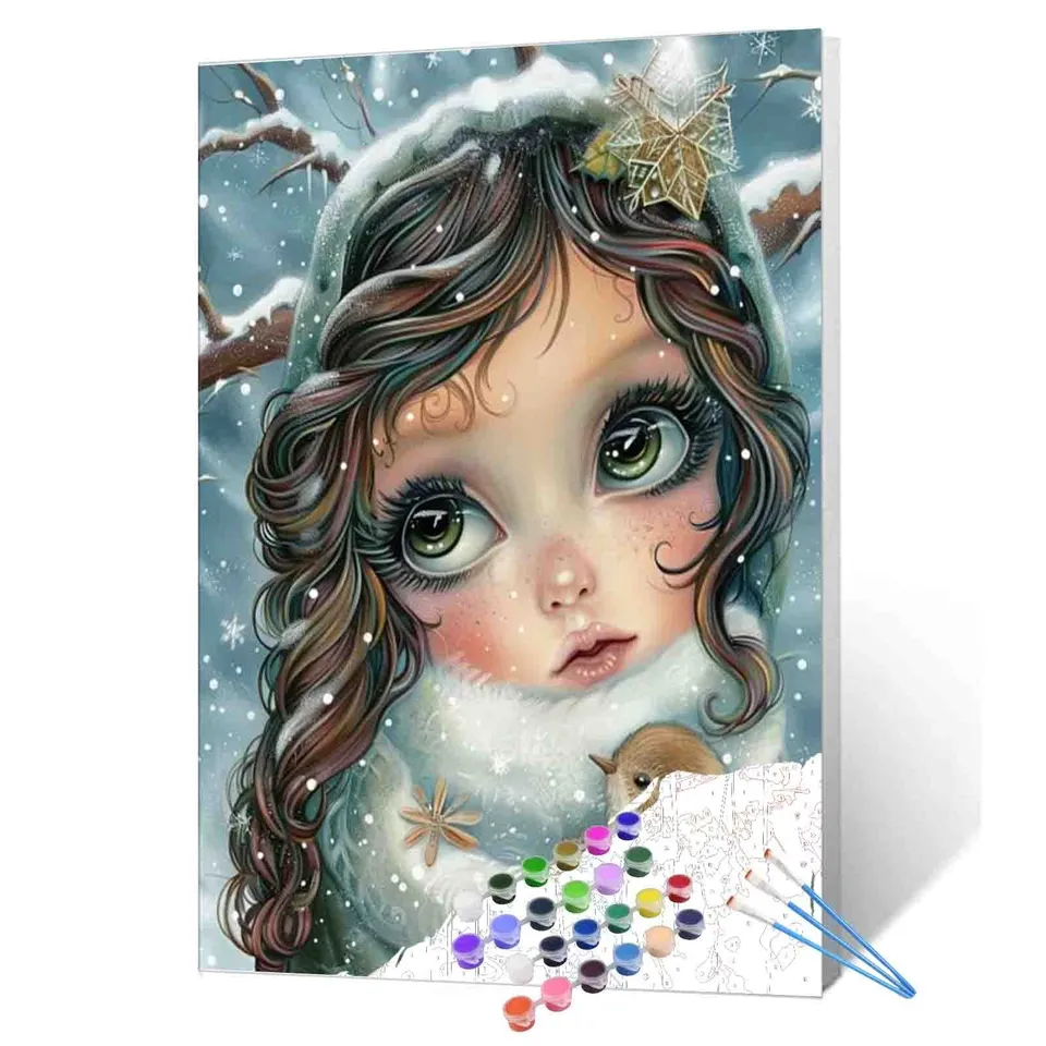 tucocoo-paint-by-numbers-snowy-girl-and-bird-malen-nach-zahlen-40x50 image 1