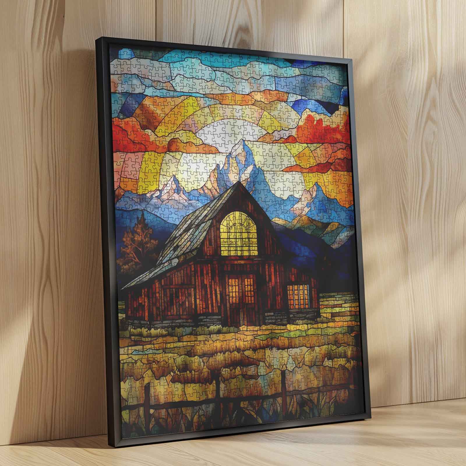 tucocoo-stained-glass-mountain-barn-puzzle-1000-teile-landschaft image 4