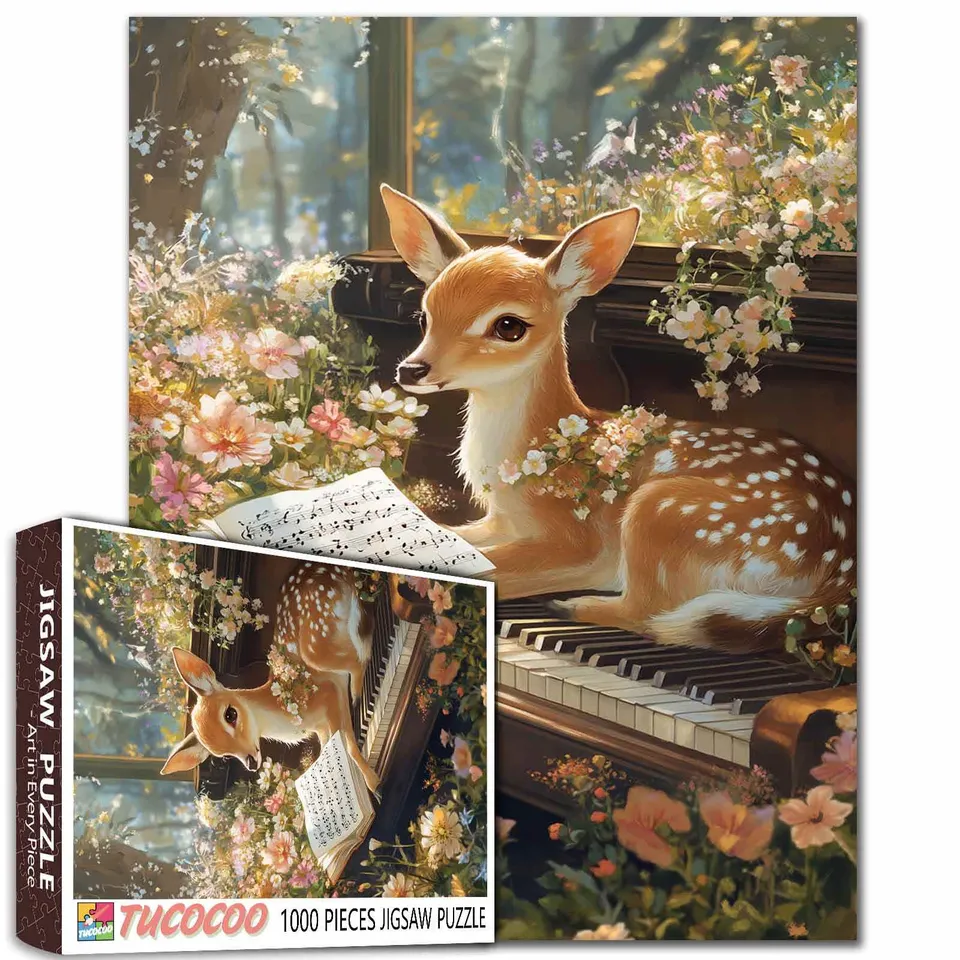 tucocoo-deer-playing-piano-puzzle-1000-teile-tier-wald image 1