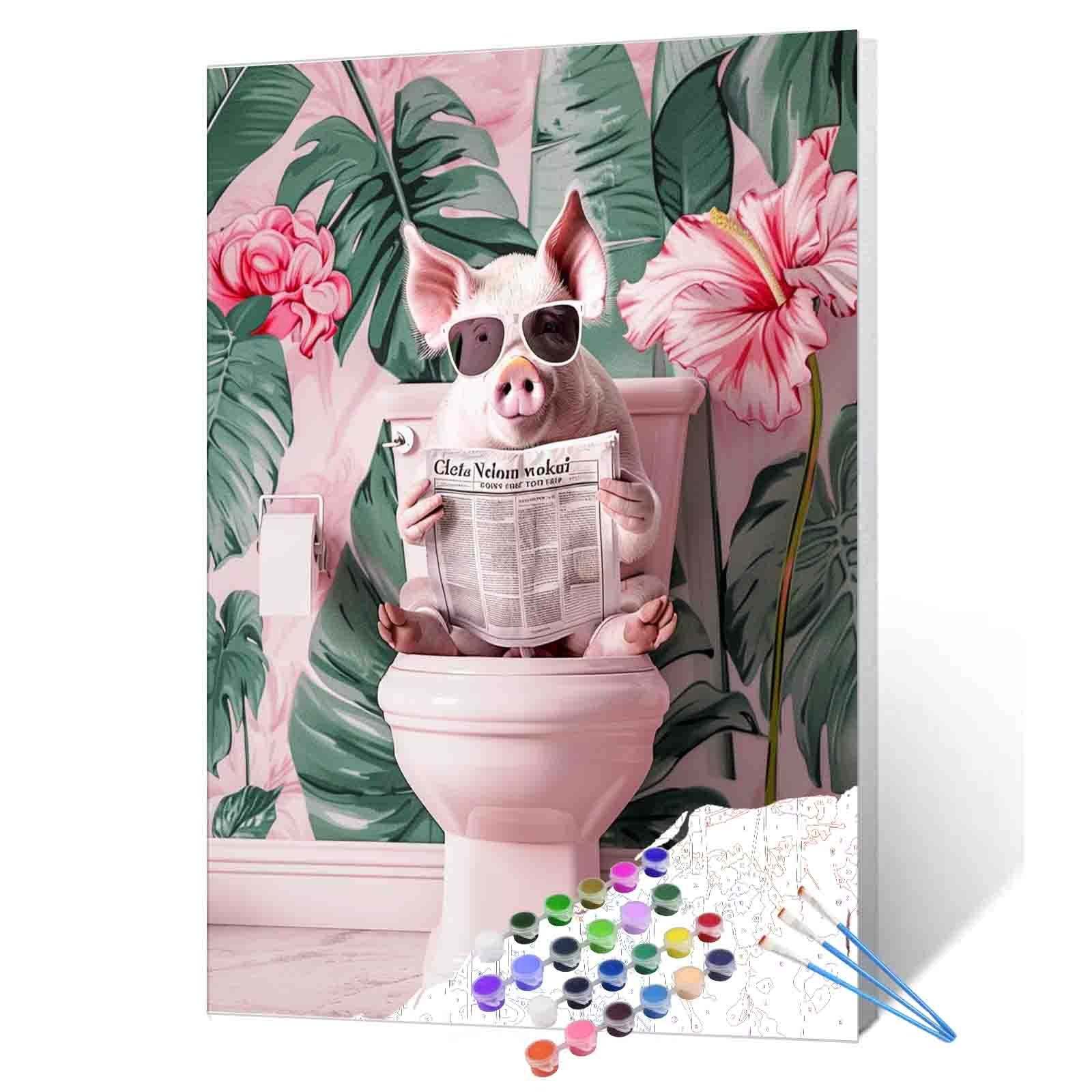 tucocoo-paint-by-numbers-schwein-auf-toilette-malen-nach-zahlen-ohne-rahmen image 1