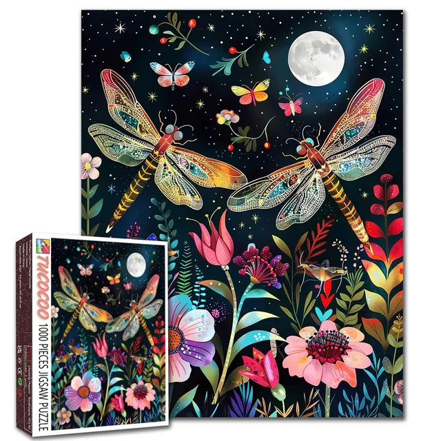 tucocoo-moonlit-dragonflies-floral-garden-puzzle-1000-teile-nacht image 1