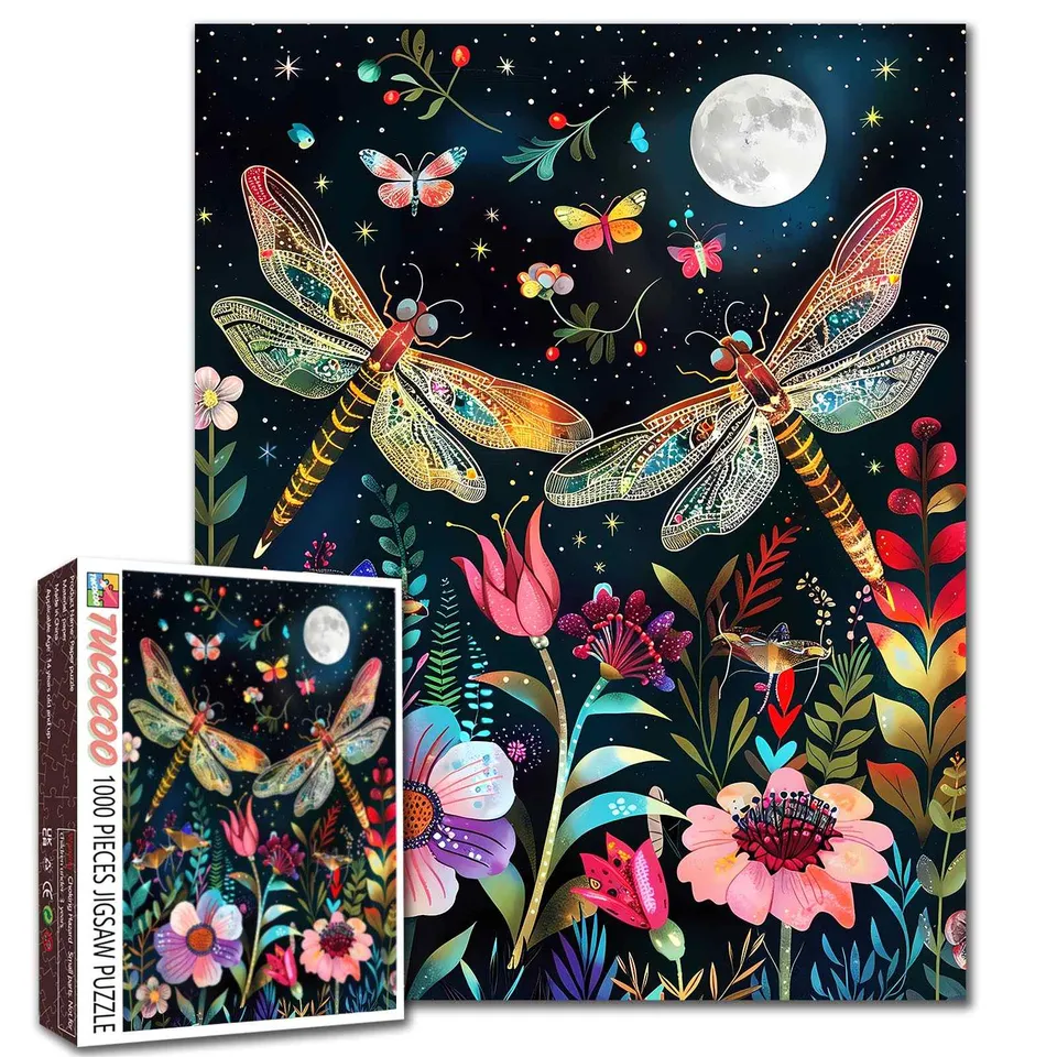 tucocoo-moonlit-dragonflies-floral-garden-puzzle-1000-teile-nacht image 1
