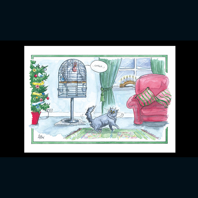 otter-house-turkey-in-hiding-weihnachtskarte-katze-xmas image 1