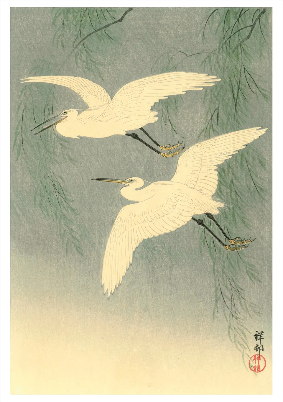 pomegranate-ohara-koson-klappkarte-little-egrets-einzelkarte image 1
