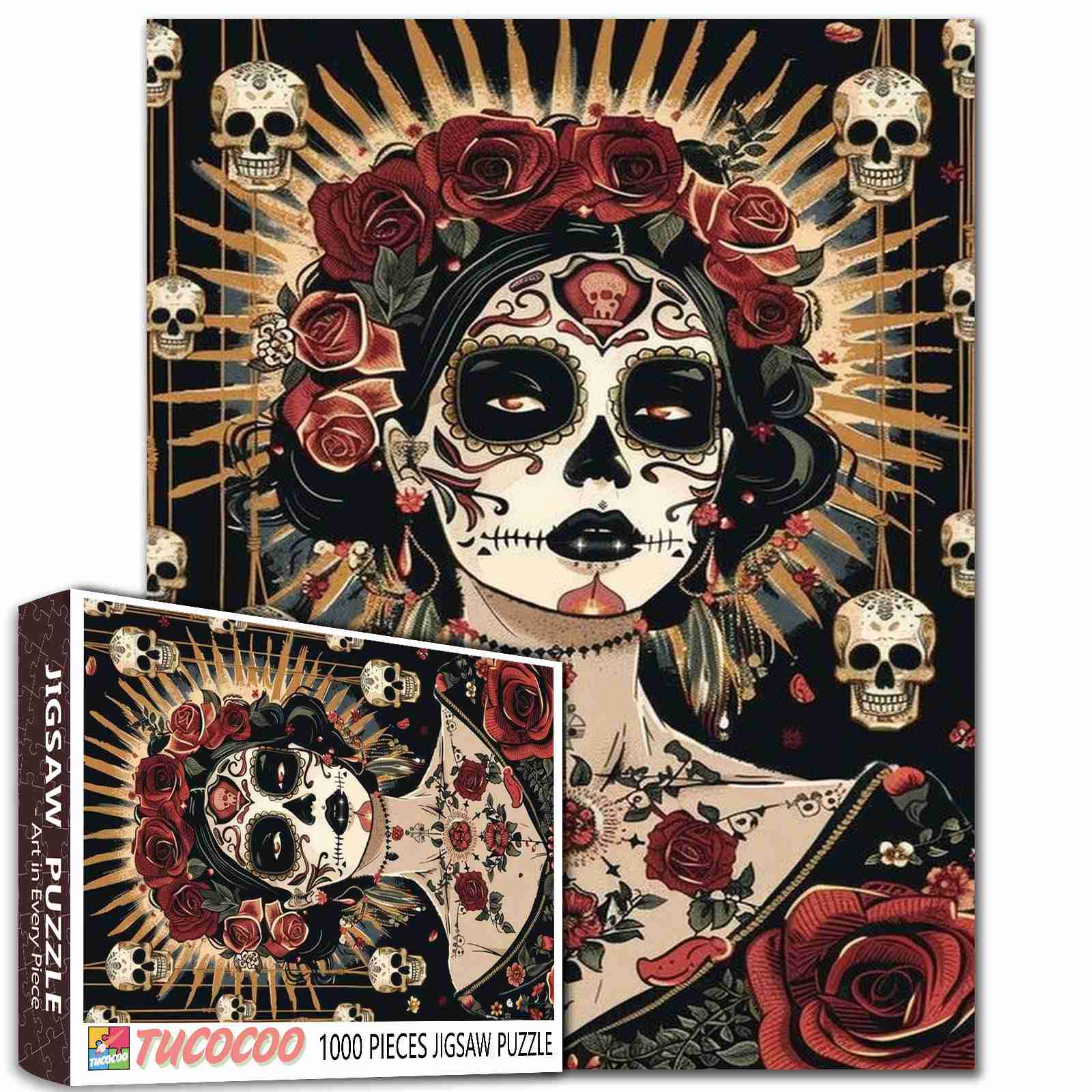 tucocoo-sugar-skull-rose-queen-puzzle-1000-teile-portrait image 1