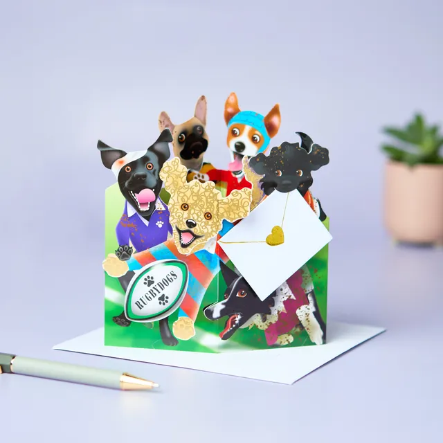 otter-house-special-delivery-rugby-dogs-grusskarte-hund-3d image 1