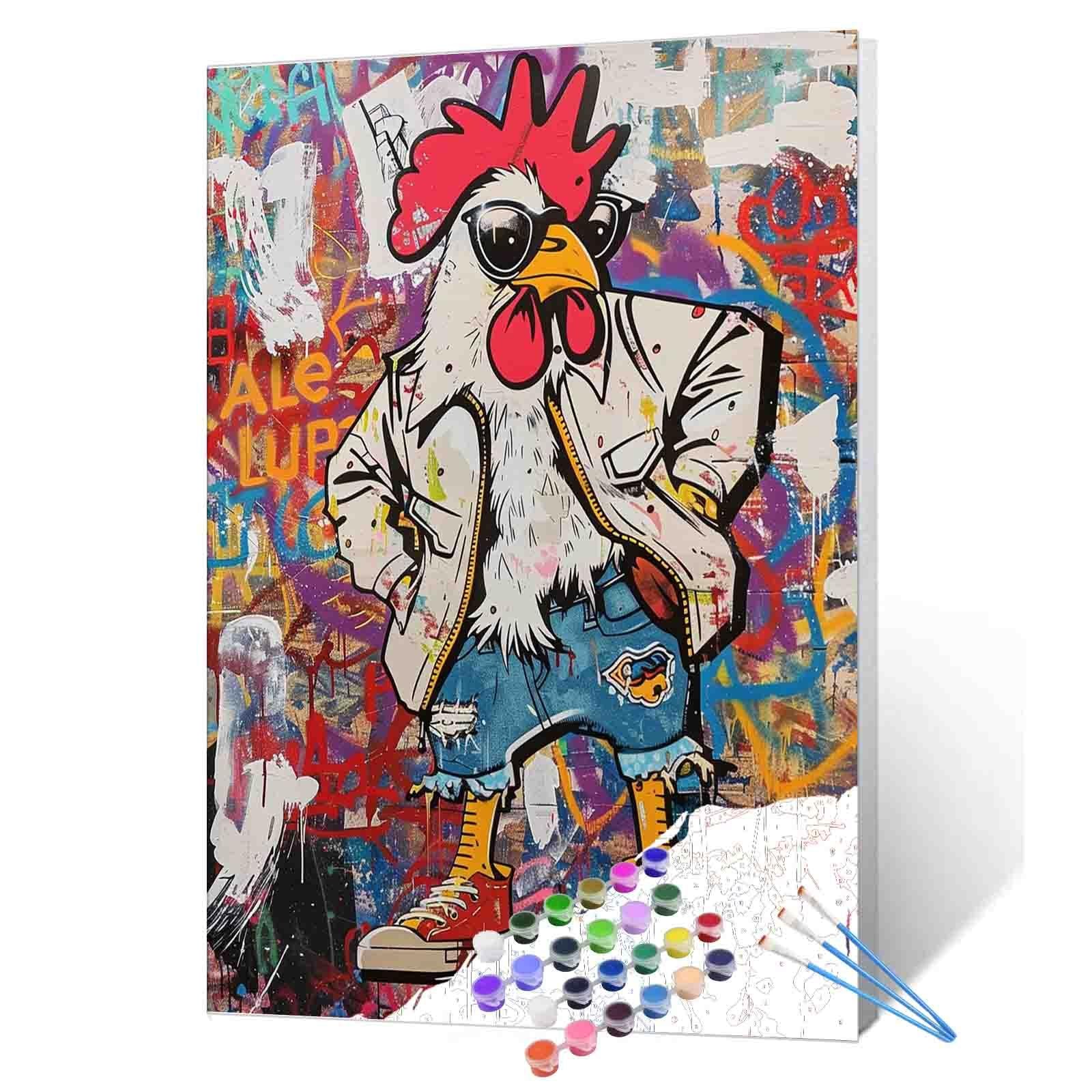 tucocoo-paint-by-numbers-rebel-chicken-huhn-malen-nach-zahlen-40x50 image 1