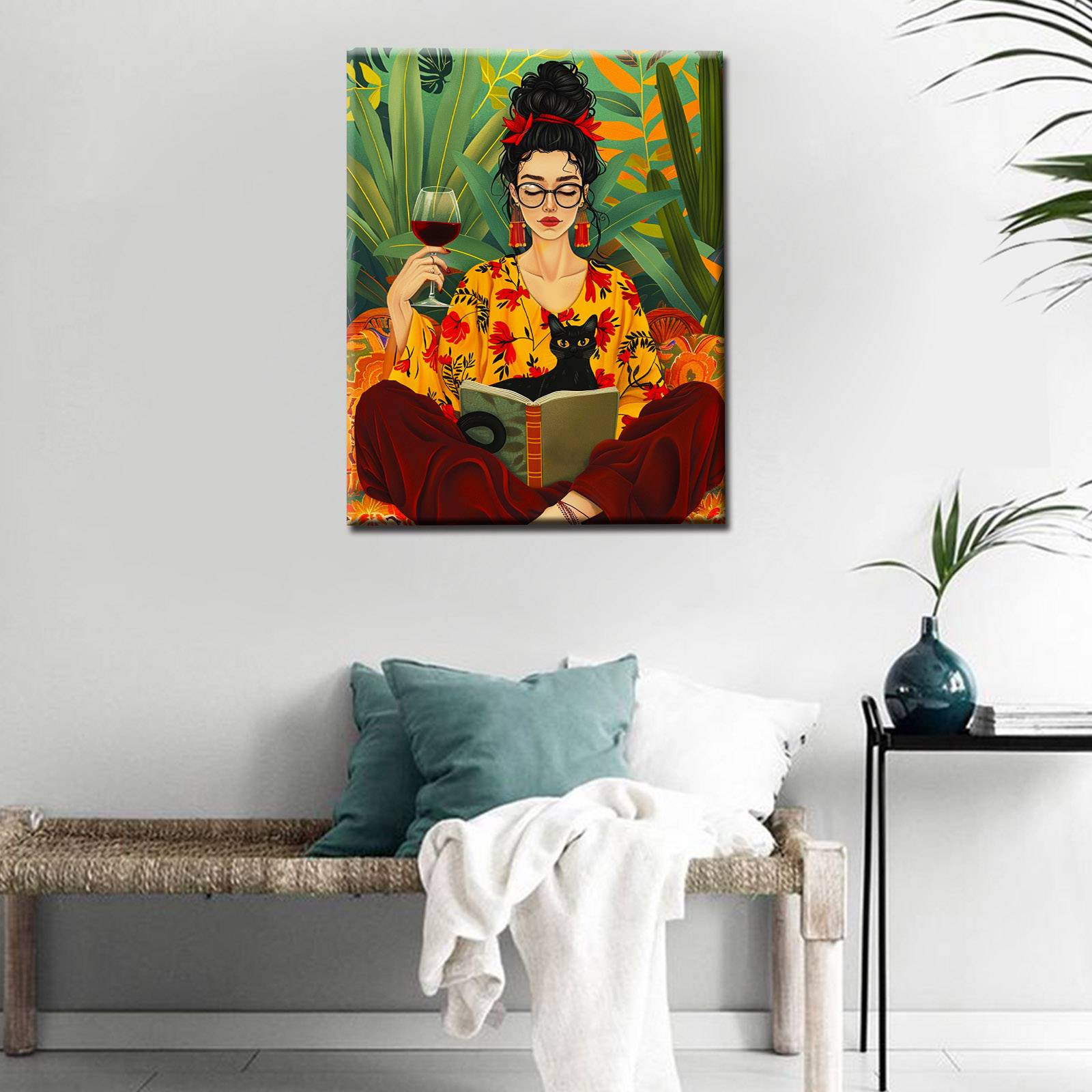 tucocoo-stylish-woman-reading-with-black-cat-malen-nach-zahlen-40x50 image 3