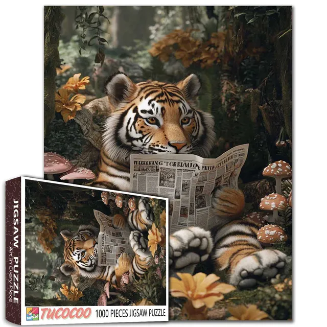tucocoo-jigsaw-tiger-liest-zeitung-puzzle-1000-teile-wald image 1