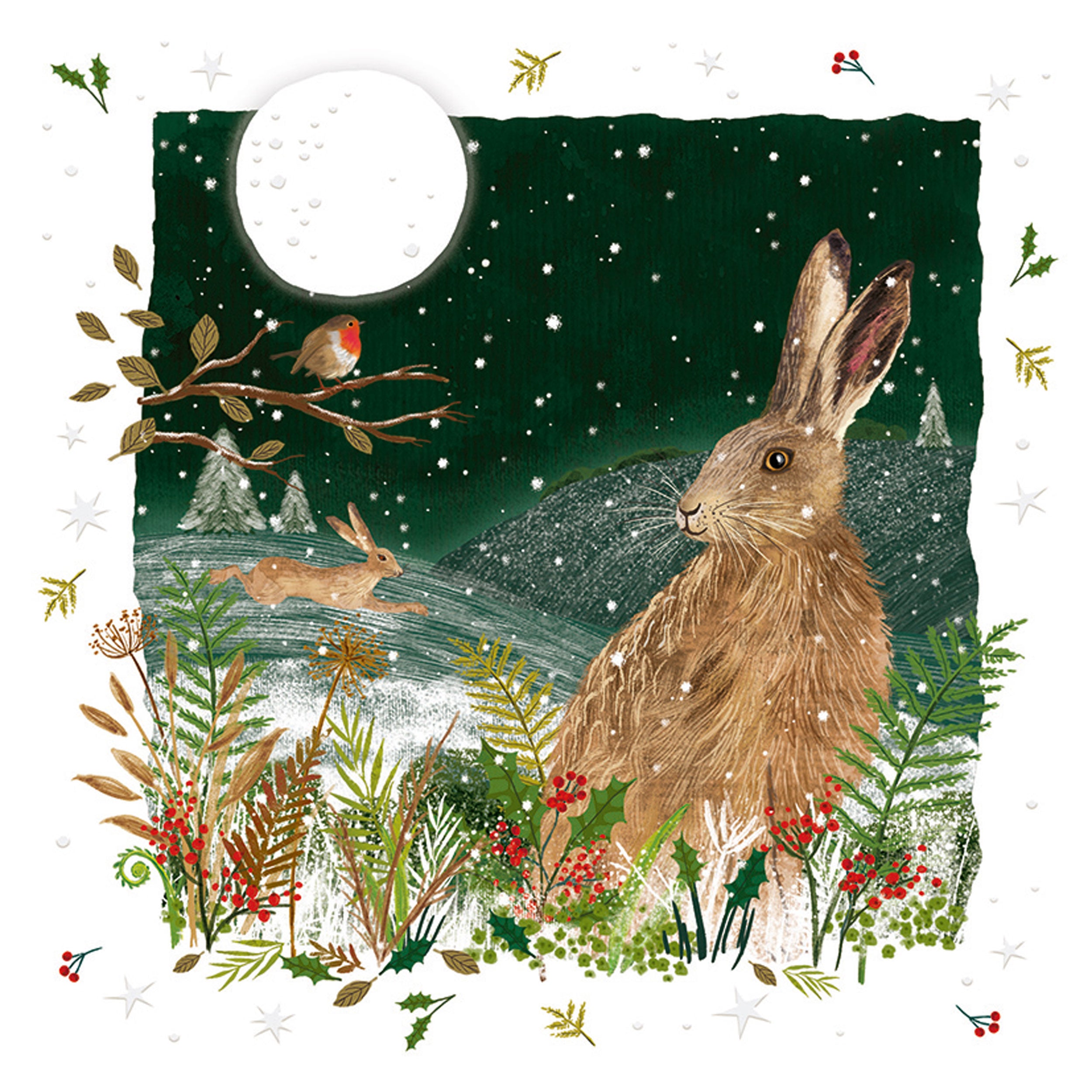 otter-house-christmas-wintry-hares-weihnachtskarte-10er-pack-hasen image 1