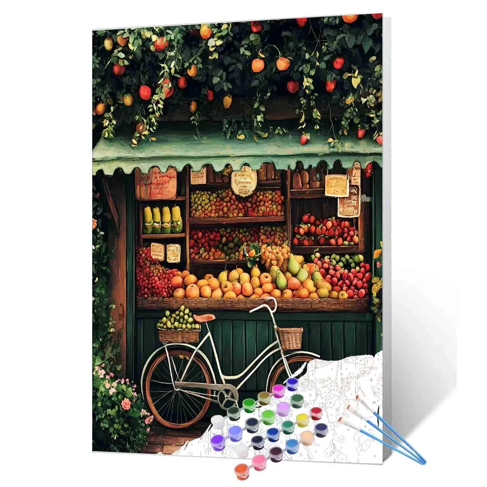tucocoo-fruit-stand-bicycle-malen-nach-zahlen-ohne-rahmen image 1