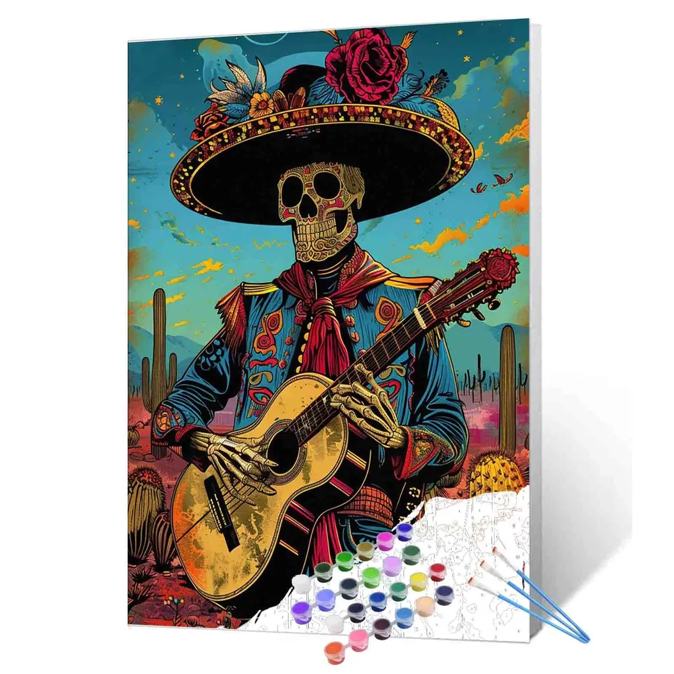 tucocoo-skeleton-mariachi-desert-malen-nach-zahlen-halloween image 1